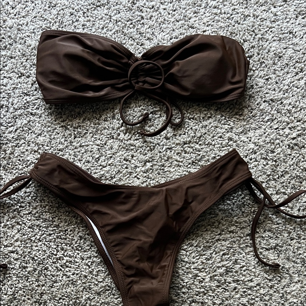 Brown Strapless Bikini Set